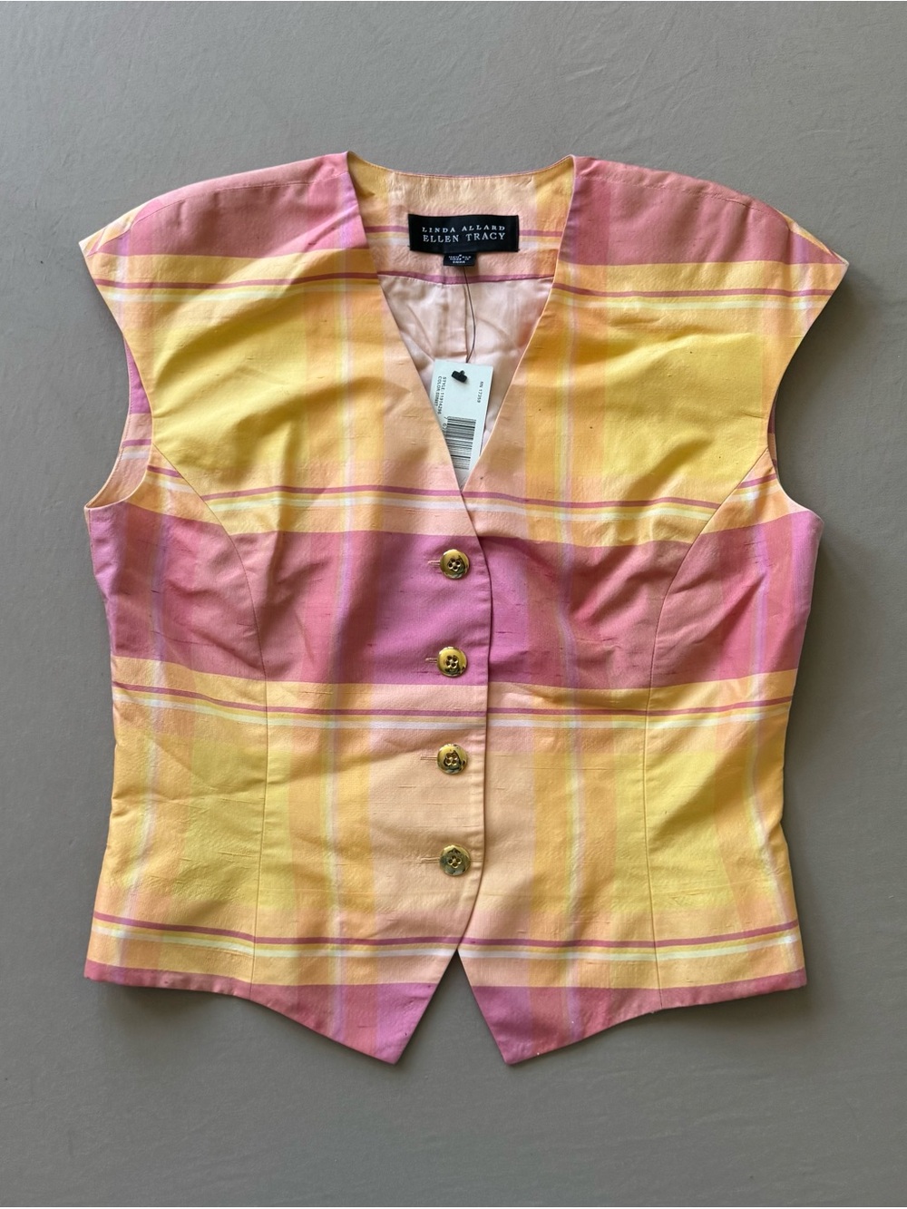 Retro Vintage LINDA ALLARD ELLEN TRACY Silk Plaid Vest